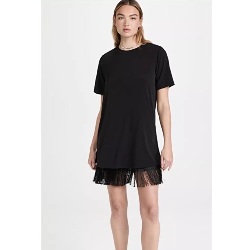 Le Superbe NWT Fitzgerald Fringe Black Shift Fringe Hem Dress in Smal MSRP $425